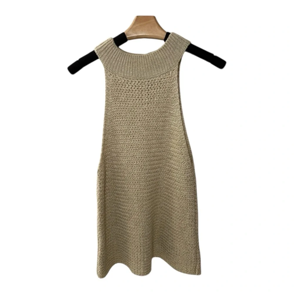 Zara Textured Knit Mock Neck Sleeveless Sweater Tank Beige Oatmeal M - Picture 4 of 6